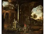 Blick auf Eine Römische Landschaft mit Ruinen by Mathias Calzetti Withoos, oil on canvas, offered Jun 2021
