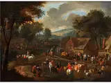Markttag vor dem Dorf by Peter van Engelen, oil on canvas, offered Mar 2015