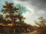Landschaft mit Feiernden Ausflüglern am Rande Einer Stadt by Barend Gael, oil on panel, offered Sep 2019