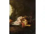 Schlafende Schönheit mit Amor und Einem Satyr by wohl in Kooperation mit Jan Both Cornelis van Poelenburgh, oil on panel, offered Sep 2025
