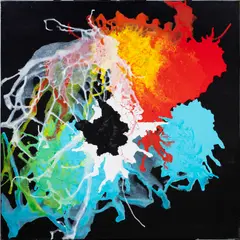 Untitled (Colors on Black) by Bernard Winitz, mixed media on canvas, sold Jul 2024