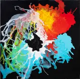 Untitled (Colors on Black) by Bernard Winitz, mixed media on canvas, sold Jul 2024