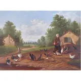 Untitled (Farm Scene with Ducks and Chickens) by Howard L. Hill, oil on canvas, sold Jul 2024