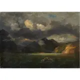 Night Landscape in the Fjord by Christian Johann Grabau, oil on canvas, sold Jul 2024
