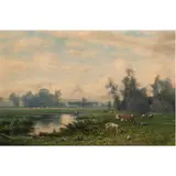 Cattle Watering by a Stream by Harvey O. Young, oil on board, sold Jul 2024