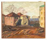 Village Landscape Scene by Katherine White, Oil on Canvas, sold Oct 2025