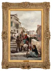 Bartering by Henry Woods, 1885, Oil on Canvas, sold Oct 2025