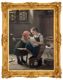 Playing Mother by Gustav Igler, 1887, Oil on Canvas, sold Oct 2025