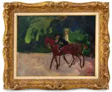 Les Cavaliers au Bois" [The Riders in the Woods] by Kees van Dongen, circa 1920, Oil on Panel, sold Oct 2025