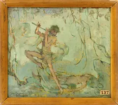 Figural Composition by Tora Borjason Wilberforce, Oil on Board, sold Oct 2025