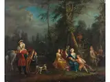 Gesellschaftliches Stelldichein im Park by Jan Peeter Verdussen, oil on canvas, offered Sep 2024