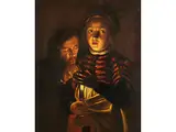 Kind und Mann bei Kerzenschein by Adam de Coster, oil on canvas, offered Jun 2025