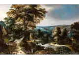 Bewegte Landschaft mit Einem Fluss by Kerstiaen de Keuninck d. Ä., oil on panel, offered Mar 2025
