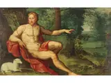 Waldlandschaft mit Johannes dem Täufer by Lambert van Noort, oil on panel, offered Mar 2026