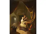 Die Dame am Clavichord by Gerrit Dow, oil on panel, sold Mar 2024