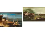 Ruinencapriccio und Säule am Lagungenufer by Giacomo Guardi, oil on canvas, sold Mar 2024