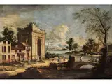 Flusslandschaft mit Architekturstaffage by Apollonio Facchinetti, oil on canvas, offered Mar 2024