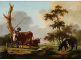 Landschaft mit Hirte, Rindern und Schaf by Eugène Verboeckhoven, 1798 Warneton - 1881 Brüssel, oil on panel, offered Apr 2016