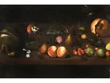 Früchtestillleben by Römischer Caravaggist des 17. Jahrhunderts, oil on canvas, offered Jun 2024