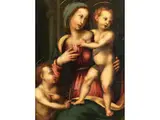 Die Madonna mit dem Jesusknaben und dem Jungen Johannes dem Täufer by Domenico Bartolomeo Ubaldini il Puligo, oil on panel, offered Jun 2025