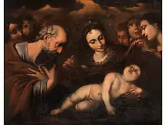 Heilige Familie mit Engeln by Daniele Crespi, oil on canvas, offered Sep 2023