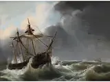 Dreimaster bei Stürmischem Wellengang by Ludolf Backhuysen d. Ä., oil on panel, offered Jul 2018
