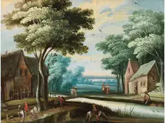 Landschaft mit Häusern und Figuren by Abraham Govaerts, oil on copper, offered Sep 2025