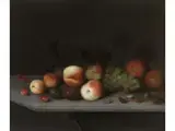 Obststillleben mit Pfirsichen by Abraham van Calraet, oil on canvas, offered Dec 2023