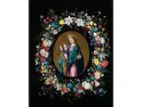 Die Mutter Gottes mit dem Jesusknaben in Einem Blumenkranz by Jan Brueghel d.J., oil on copper, offered Jun 2024
