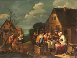 Holländische Familie Beim Vespermahl vor Einem Gasthaus by Gillis van Tilburg d. J., oil on canvas, offered Mar 2024