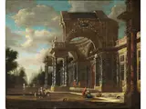 Blick auf Eine Fantastische Palastarchitektur mit Figuren by Jakob Ferdinand Saeys, oil on canvas, offered Jun 2023
