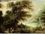 Felslandschaft mit Fluss und Figuren by Jan Tilens, oil on panel, offered Dec 2020
