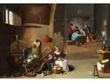 Inneres Einer Taverne mit Rauchenden Bauern Sowie Einer Mutter mit Kind by David Teniers d.J., oil on panel, sold Sep 2025