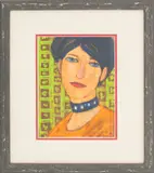 Portrait of Woman with Blue Eyes by Jennifer McRae, 1993, Mixed Media on Board, sold Oct 2025