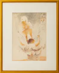 Surrealist Figural Composition by Sidney Goodman, 1959, Watercolor on Paper, sold Oct 2025