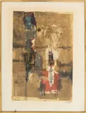 Abstract Composition by Johnny Gotthard Friedlaender, Etching and Aquatint in Colors on L'Oeuvre Gravee Paper, sold Oct 2025