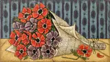 Still Life Scene of Flowers Wrapped in Newspaper by Kenneth Cox, Oil painting, sold Oct 2025
