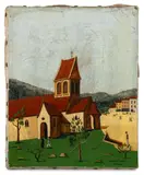 Church Town Landscape Scene by Urbain Faurec, Oil on Canvas, sold Oct 2025