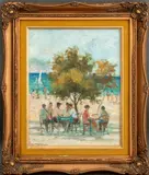 Beach Scene by Ioannis Papanelopoulos, Oil on Canvas, sold Oct 2025