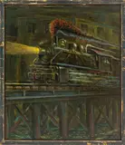 Night Express by John Schweikhard, Gouache on Board, sold Oct 2025