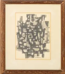 Black and White Drawing by George Morrison, 1954, Ink on Paper, sold Nov 2025