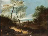 Südliche Berglandschaft mit Kleinem Flusslauf by Jan Frans van Bloemen, oil on canvas, offered Sep 2019