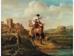 Zwei Satyrn Rauben Eine Bacchantin by Daniel Vertangen, oil on panel, offered Mar 2021