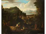Landschaft mit Figuren by auch „Jan Glauber“ Johannes Glauber, oil on canvas, offered Sep 2024