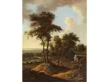 Landschaft mit Wanderern und Hirten by Jan Wijnants, oil on canvas, offered Sep 2024