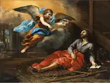 Erkrankter Heiliger, der von Einem Engel Getröstet Wird by Ciro Ferri, oil on canvas, offered Dec 2024