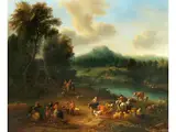Flusslandschaft mit Figurenstaffage by Théobald Michau, oil on canvas, sold Mar 2026