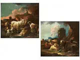 Tiere mit Hirten in Italienischer Landschaft by Philipp Peter Roos, oil on canvas, sold Mar 2025