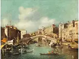 Venedig, Blick auf die Rialtobrücke by Francesco Guardi, oil on canvas, sold Sep 2024