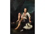 Knabe mit Hund und Einem Korb mit Vögeln by Giacomo Ceruti, oil on canvas, sold Mar 2024